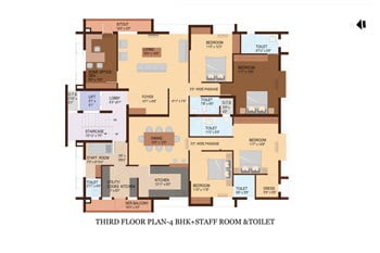 THIRD FLOOR PLAN - 4BHK +STAFF ROOM & TOILET